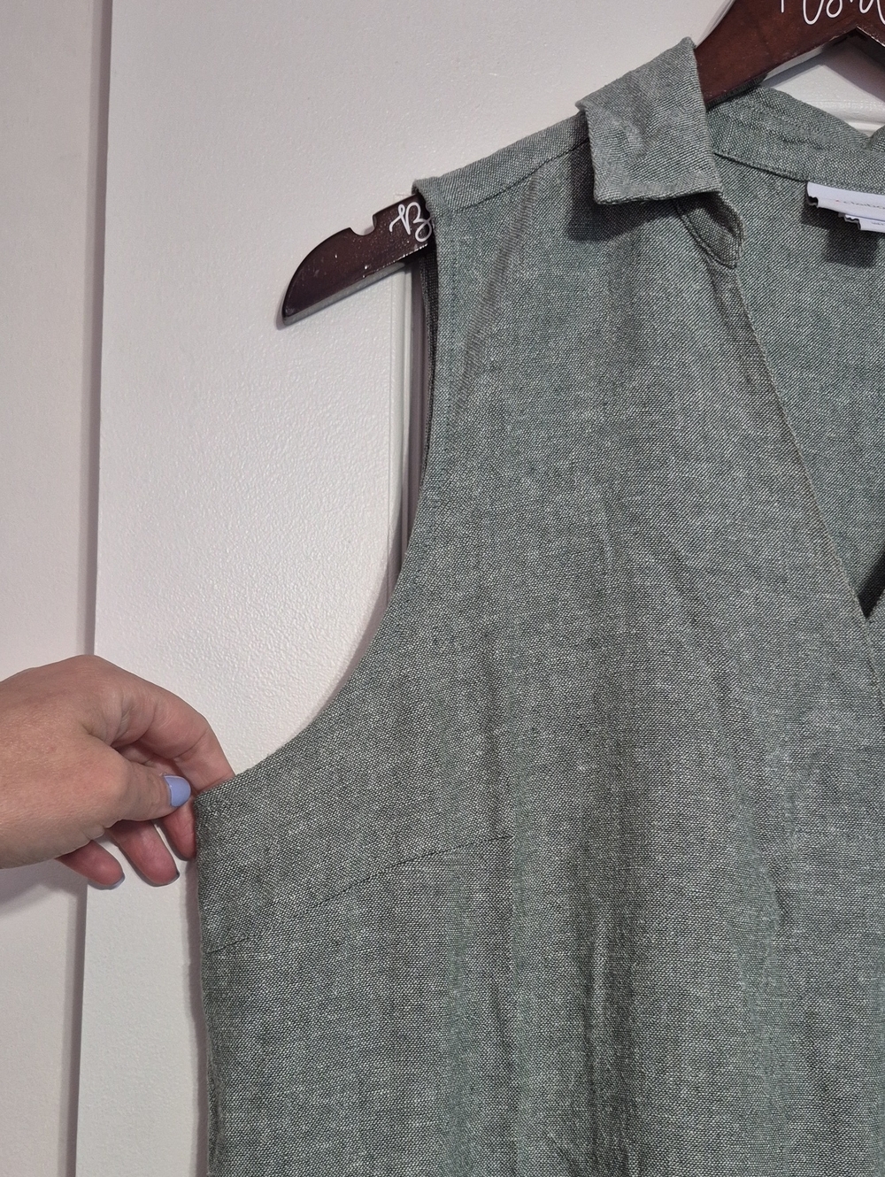 LIZ CLAIBORNE Sleeveless Collared Linen Maxi Dress in Heathered Sage Green - Picture 2 of 7